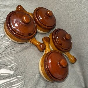 Set of 4
Vintage Brown Drip Glaze Mini Soup Crocks -